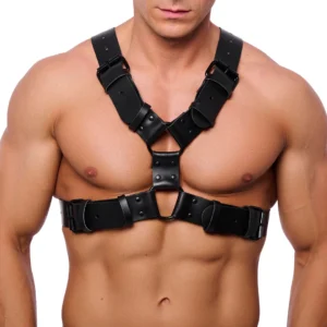 Red Leather Leather Harness L/XL Black - Vegetable-Tanned Cowhide, 4cm Wide