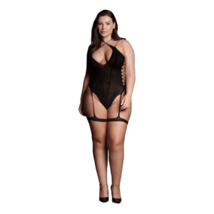 Metis XVI Plus Size Bodysuit with Garters and Criss-Cross Neckline