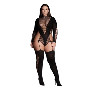 Kalyke XXIII Plus Size Bodystocking with Turtleneck, Stretch Mesh Black