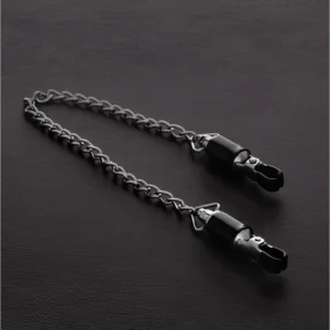 Shots Barrel Adjustable Intimate Clamps with Chain, Silver, Pair