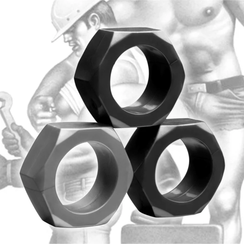 XR Brands Cock Nuts Silicone Ring Set 3 Sizes Black